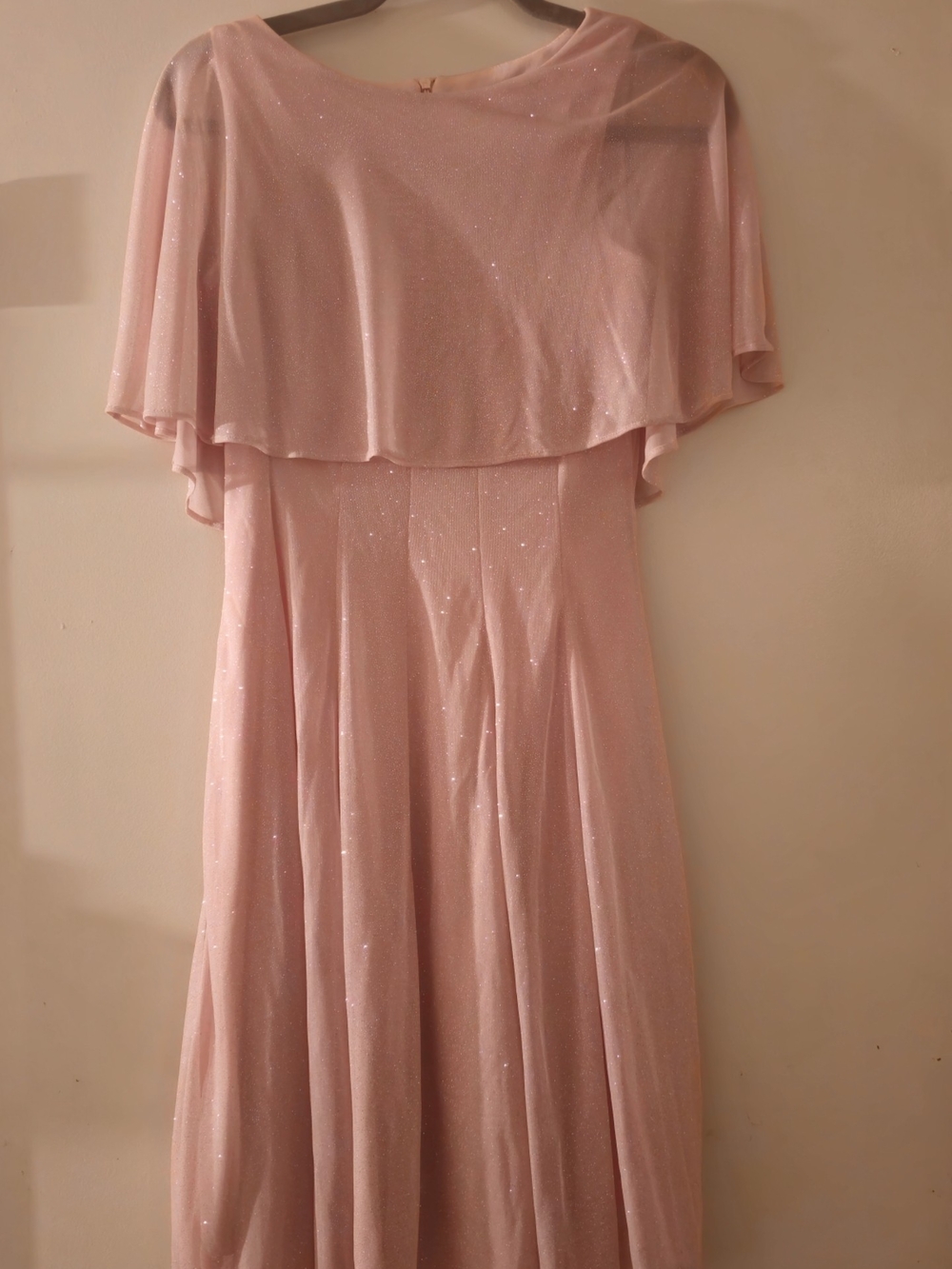 Elegant Pink Sparkle Cape-Shoulder Dress